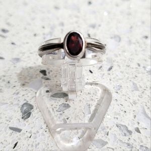 Oval Garnet & Sterling Silver Ring, Size 7